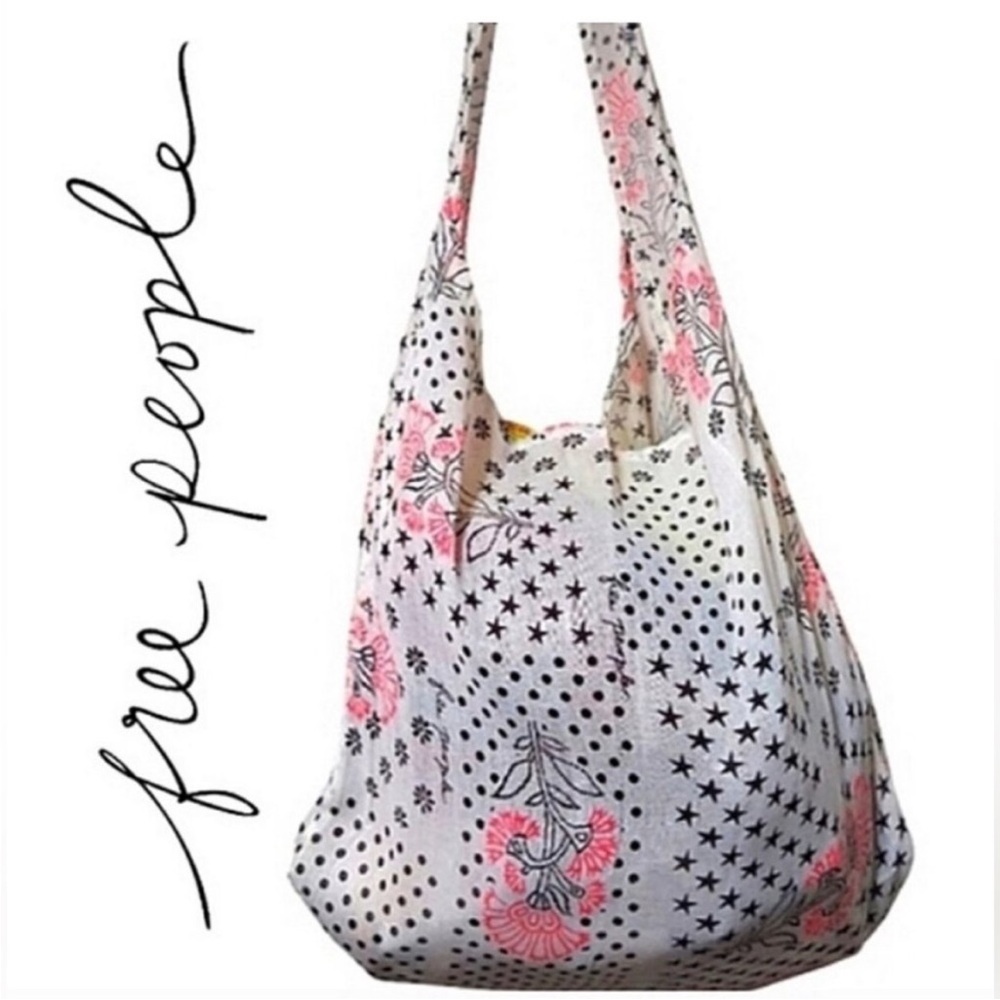 Free People Pink Floral Dot Reusable Tote Bag